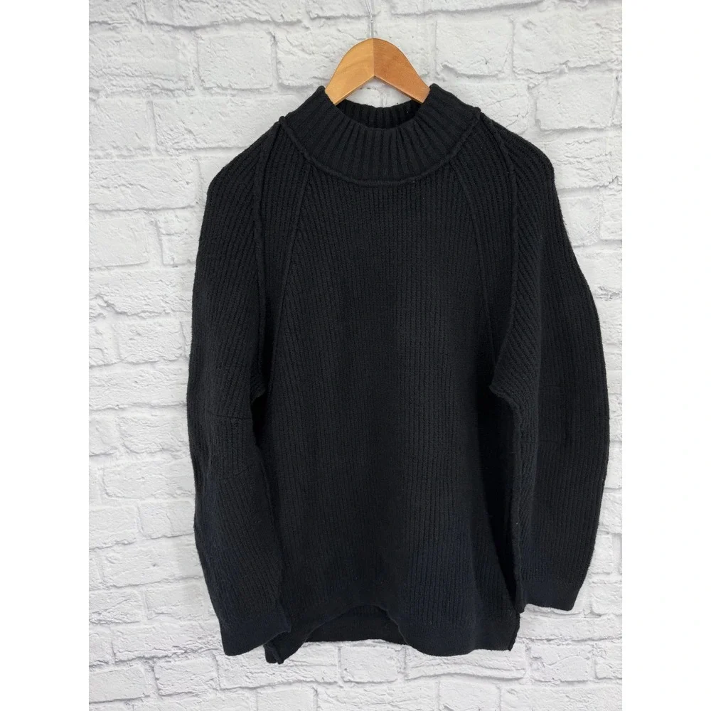 Free People Sunbeam Sweater Black Heavy Chunky Knit Oversized Pullover XS